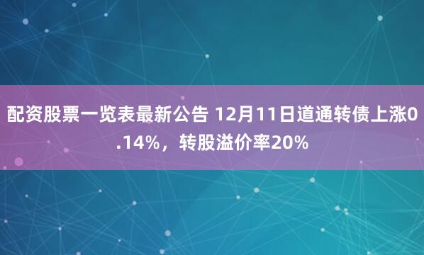 配资股票一览表最新公告 12月11日道通转债上涨0.14%，转股溢价率20%