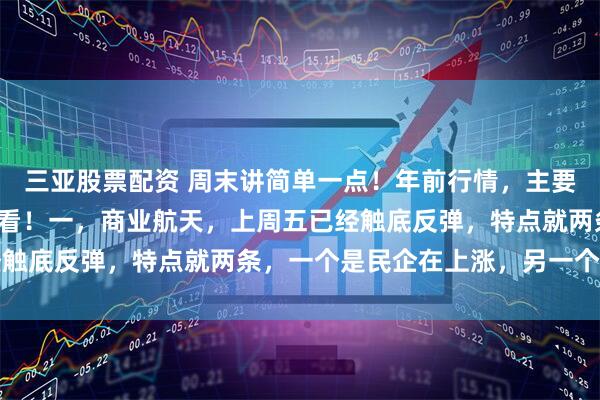 三亚股票配资 周末讲简单一点！年前行情，主要是三个重点！其他不用看！一，商业航天，上周五已经触底反弹，特点就两条，一个是民企在上涨，另一个是核